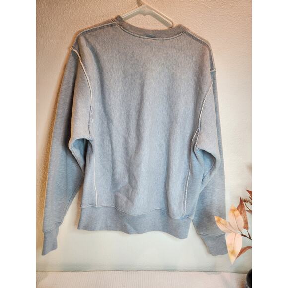 Champion Reverse Weave Mineral Wash Sweatshirt Medium Raw Hem Distressed Blue - Picture 2 of 5